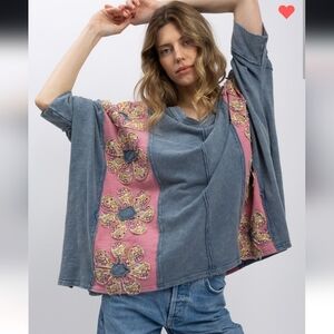 Boho Floral Denim Sweatshirt